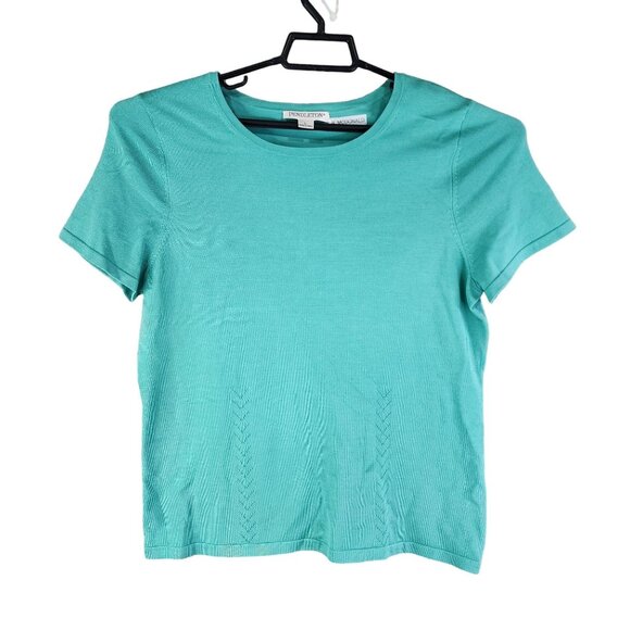 Womens Teal Pendleton Top Silk & Nylon Blend Short Sleeve Round Neck Size L - Picture 1 of 12